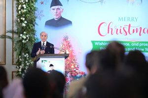 Prime Minister Muhammad Shehbaz Sharif addresses the Christmas ceremony at PM House.