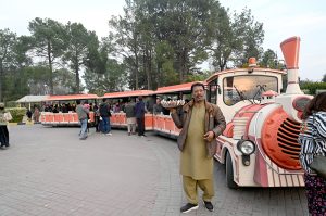Weekend visitors enjoy a mini-train ride at Lake View Park in the federal capital.