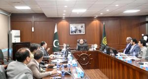 Federal Minister for Maritime Affairs, Muhammad Junaid Anwar Chaudhry chairing a meeting on improving cargo logistics at Port Qasim in federal capital .