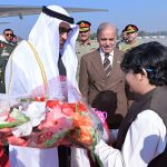 Prime Minister Muhammad Shehbaz Sharif welcomes President of UAE, Mohamed bin Zayed al-Nahyan upon his arrival at Noor Khan Base.