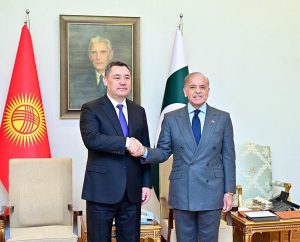 Prime Minister Muhammad Shehbaz Sharif meets the President of Kyrgyzstan H.E. Sadyr Nurgojo uulu Japarov.