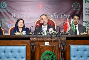 Ambassador of Türkiye to Pakistan, H.E. Dr. Irfan Neziroğlu addressing a seminar on "World Turkish Coffee Day" at National Press Club.