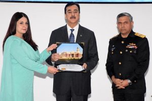 Chairman Senate Syed Yusuf Raza Gilani addressing during the closing ceremony of the 8th Maritime Security Workshop (MARSEW-8) at Pakistan Navy War College.