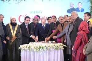 Prime Minister Muhammad Shehbaz Sharif joins cake cutting ceremony at the Christmas celebrations at PM House.