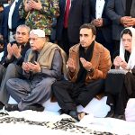 President Asif Ali Zardari, Chairman Pakistan People’s Party Bilawal Bhutto Zardari, First Lady and MNA Bibi Aseefa Bhutto Zardari and others offering prayers on the occasion of 18th death anniversary of Shaheed Mohtarma Benazir Bhutto at Garhi Khuda Bakhsh.