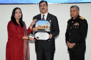 Chairman Senate Syed Yusuf Raza Gilani addressing during the closing ceremony of the 8th Maritime Security Workshop (MARSEW-8) at Pakistan Navy War College.