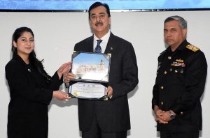 Chairman Senate Syed Yusuf Raza Gilani addressing during the closing ceremony of the 8th Maritime Security Workshop (MARSEW-8) at Pakistan Navy War College.