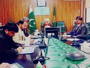 Federal Minister for National Food Security and Research Rana Tanveer Hussain chairs a meeting of the National Wheat Oversight Committee.