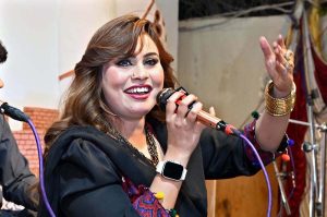 Renowned Sindhi singer Jigar Jalal is giving his best performance on stage during a function on the occasion of Sindh Culture Day at Larkana Press Club.