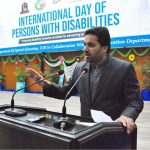 Deputy Speaker Punjab Assembly Malik Zaheer Iqbal Channar addresses a ceremony held to mark the International Day of Persons with Disabilities