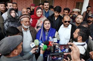 Parliamentary Secretary for Human Rights, Ms. Saba Sadiq speaking to the media after paying condolences to the bereaved family of the slain Dr. Warda.