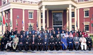 Chairman Senate Syed Yusuf Raza Gilani Chief of the Naval Staff (CNS) Admiral Naveed Ashraf NI(M) T Bt in a group photograph with participants after the closing ceremony of the 8th Maritime Security Workshop (MARSEW-8) at Pakistan Navy War College.