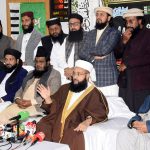 Chairman Pakistan Ulema Council Hafiz Muhammad Tahir Mahmood Ashrafi is holding a press conference at Jamia Masjid Bilal Rehmanpura