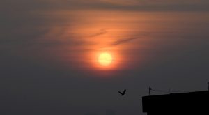 A striking sunrise over the federal capital as smog blankets the city.