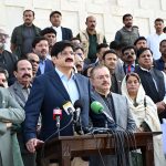 Sindh Chief Minister Syed Murad Ali Shah along with Governor Sindh Kamran Khan Tessori, talks to media at Mazar-e-Quaid on the occasion of 149th Birthday Anniversary of Quaid-e-Azam Mohammad Ali Jinnah.