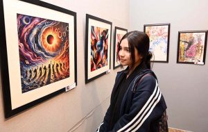 Vice Chancellor University of Sargodha Prof. Dr. Qaisar Abbas, Prof. Dr. Saeed Akbar from the University of Bradford, England, and philanthropist and social activist Ms. Kynat Raza inaugurate the national exhibition “Voice of Resilience,” organized by the Institute of Art and Design at the University of Sargodha. APP/HSD/MAF/FHA/SSH