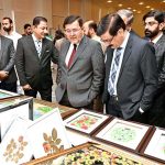 Vice Chancellor, University of Sargodha, Prof. Dr. Qaiser Abbas, and Pro Vice Chancellor Prof. Dr. Masood Sarwar Awan reviewing students’ projects at the expo during the 2nd Annual Research Arena at the University of Sargodha