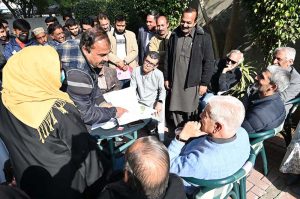 Defense Minister Khawaja Muhammad Asif listens to people’s concerns at his residence in Cantt