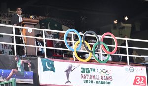 Chairman of Pakistan People's Party (PPP) Bilawal Bhutto Zardari addressing the opening ceremony of 35th National Games 2025 at National Bank Stadium.