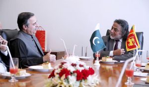 Federal Minister for Maritime Affairs, Muhammad Junaid Anwar Chaudhry meeting with Sri Lankan Deputy Speaker, Mohomed Risvi Sali.