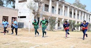 Athletes participate in a race during the Inter-Collegiate Girls’ Athletic Championship at the Education Board Ground