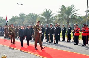 - President Asif Ali Zardari and Dr. Abdul Latif Jamal Rashid, President of Iraq, inspecting the guard of honour at Baghdad Palace.