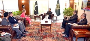 Chairman Senate, Syed Yousuf Raza Gilani in a meeting with Ms. Shelley Saxen, U.S. Political Counselor, U.S. Embassy at Parliament House.