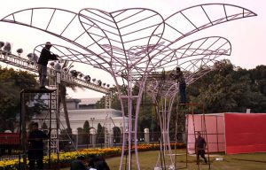 PHA staff busy in prepration and decorating the garden ahead of the upcoming Guldaudi exhibition