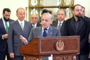 Prime Minister Muhammad Shehbaz Sharif addresses the ceremony for MoU exchanges between Pakistan and Kyrgyzstan.