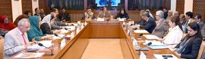 Senator Nasir Mahmood, Chairman of the Senate Standing Committee on Housing and Works, presides over a committee meeting at Parliament House