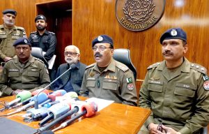 Jamshed Shah, SSP Officer Police Investigation Bahawalpur, addresses a news conference about the recovery of a stolen vehicle from Balochistan.