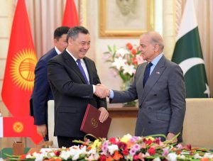 Prime Minister Muhammad Shehbaz Sharif and the President of Kyrgyzstan H.E. Sadyr Nurgojo Uulu Japarov sign the Joint statement on Strengthening of Comprehensive Cooperation in the interest of Both Countries.