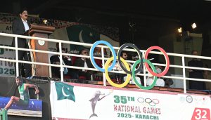 Chairman of Pakistan People's Party (PPP) Bilawal Bhutto Zardari addressing the opening ceremony of 35th National Games 2025 at National Bank Stadium.