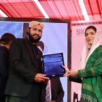 December 20 - First Lady Bibi Aseefa Bhutto Zardari, MNA presenting commemorative shields to philanthropists Chaudhry Muhammad Zafar Arain and Mr. Azeem Mughal in recognition of their donation of the hospital building and commitment to support the upcoming surgical block of Sindh Institute of Cardiovascular Diseases (SICVD).