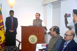 Federal Minister for Maritime Affairs Muhammad Junaid Anwar Chaudhry talking to media.