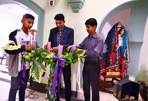 A folk artist Sema Kirmani performing folk dance during last day of 11th Ayaz Mela organized by Khana Badosh writers cafe Sindh Museum.