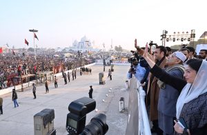 President Asif Ali Zardari, First Lady Bibi Aseefa Bhutto Zardari and Chairman Pakistan People’s Party Bilawal Bhutto Zardari responding to the workers at the martyrdom anniversary of Shaheed Mohtarma Benazir Bhutto.