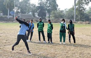 Athletes participate in a race during the Inter-Collegiate Girls’ Athletic Championship at the Education Board Ground