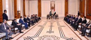 President Asif Ali Zardari and Dr. Abdul Latif Jamal Rashid, President of Iraq, in delegation-level talks between Pakistan and Iraq at Baghdad Palace.