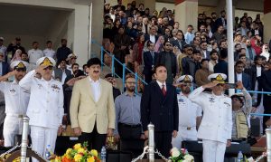 Pakistan People’s Party (PPP) Chairman Bilawal Bhutto Zardari inspects the passing-out parade during the 63rd Parents’ Day at Cadet College Petaro.