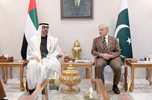 Prime Minister Muhammad Shehbaz Sharif meets the President of UAE, Mohamed bin Zayed al-Nahyan.
