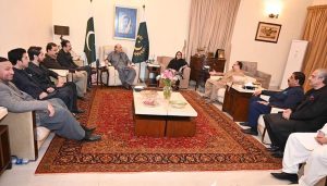 President Asif Ali Zardari met a delegation of PPP Azad Jammu and Kashmir, led by Prime Minister AJ&K Faisal Mumtaz Rathore, at Naudero House on the occasion of the martyrdom anniversary of Shaheed Mohtarma Benazir Bhutto. PPP Women Wing President and Sindh MPA Ms Faryal Talpur was also present.