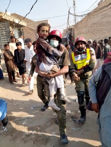 A view of houses damaged due to a gas leak explosion at Luhur Colony, in a result one killed and more than 20 others were injured, including man, women and children who have been shifted to the Trauma Center for medical treatment
