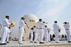 Senator Saleem Mandviwalla whip Senate offering Fateha after laying a floral wreath at mausoleum of Quaid-e-Azam Muhammad Ali Jinnah to pay homage to the father of the nation on the occasion of his 149th birth anniversary.