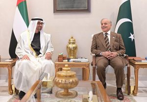 Prime Minister Muhammad Shehbaz Sharif meets the President of UAE, Mohamed bin Zayed al-Nahyan.