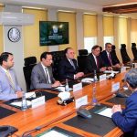 Federal Minister for Finance and Revenue, Senator Muhammad Aurangzeb holding a meeting with a delegation led by Mr. Jean Bouquot, President of the International Federation of Accountants (IFAC), accompanied by Mr. Ashfaq Yousaf Tola, President of the South Asian Federation of Accountants (SAFA), and Mr. Ghulam Mustafa Qazi, President of the Institute of Cost and Management Accountants of Pakistan (ICMAP), at the Finance Division