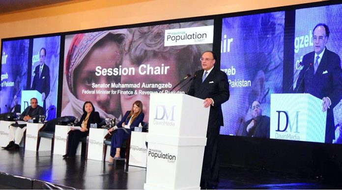 Federal Minister for Finance and Revenue, Senator Muhammad Aurangzeb chairing and addressing a session titled 