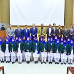 Chairman NAB Lt. Gen (R) Nazir Ahmed, CEO Pakistan Sweet Home Zamrad Khan (H.I), Deputy Chairman NAB Sohail Nasir, PGA Syed Ihtesham Qadir Shah and other dignitaries in group photo with children of Pakistan Sweet Home, who visited NAB (Headquarters)