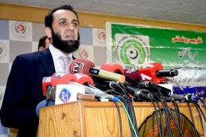 Minister for Information and Broadcasting, Attaullah Tarar addresses the book launching ceremony of "Mard e Aahan’ Nawaz Sharif" by Muhammad Nawaz Raza at Lahore Press Club.
