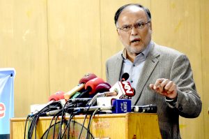 Federal Minister for Planning Development and special initiatives Mr Ahsan Iqbal addresses the book launching ceremony of "Mard-e-Aahan’ Nawaz Sharif" by Muhammad Nawaz Raza at Lahore Press Club.